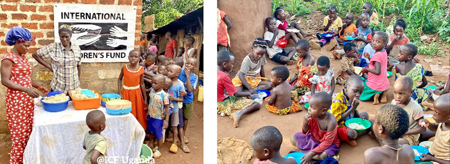 Children in Uganda share a meal together prepared at ICF-Uganda